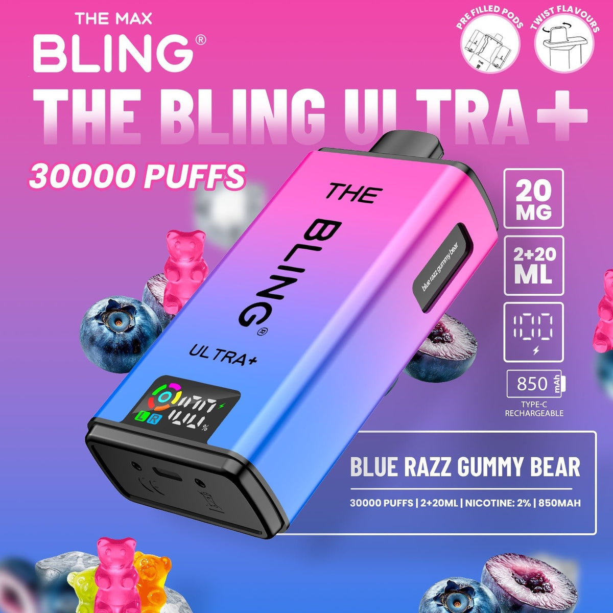 The Crystal Bling Ultra Plus 30k Prefilled Vape Kit Box of 5 - Clouds Vapes