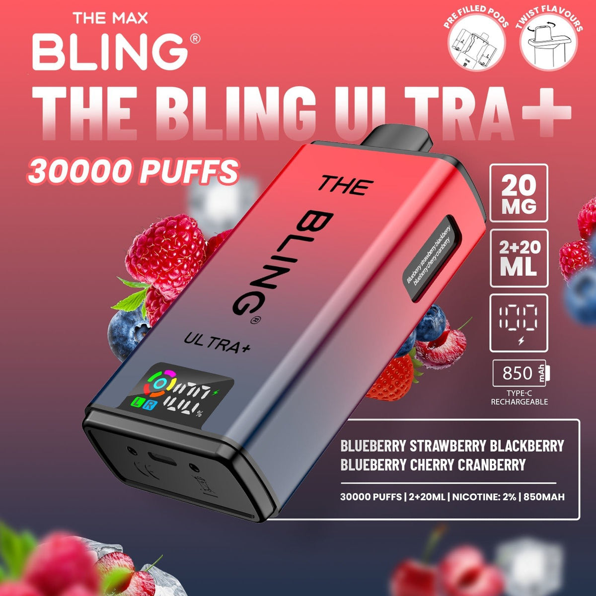 The Crystal Bling Ultra Plus 30k Prefilled Vape Kit Box of 5 - Clouds Vapes