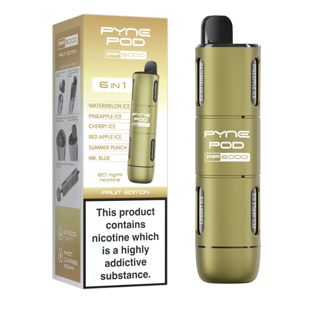 6 In 1 Pyne Pod PP6000 Disposable Vape (Box of 5) - Clouds Vapes