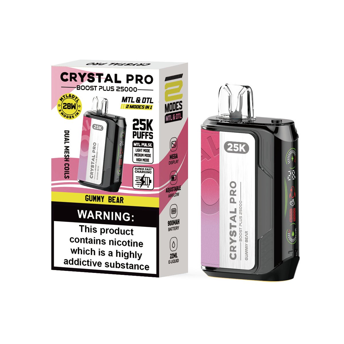 Crystal Pro Boost Plus 25000 Disposable Vape Box of 5 - Clouds Vapes