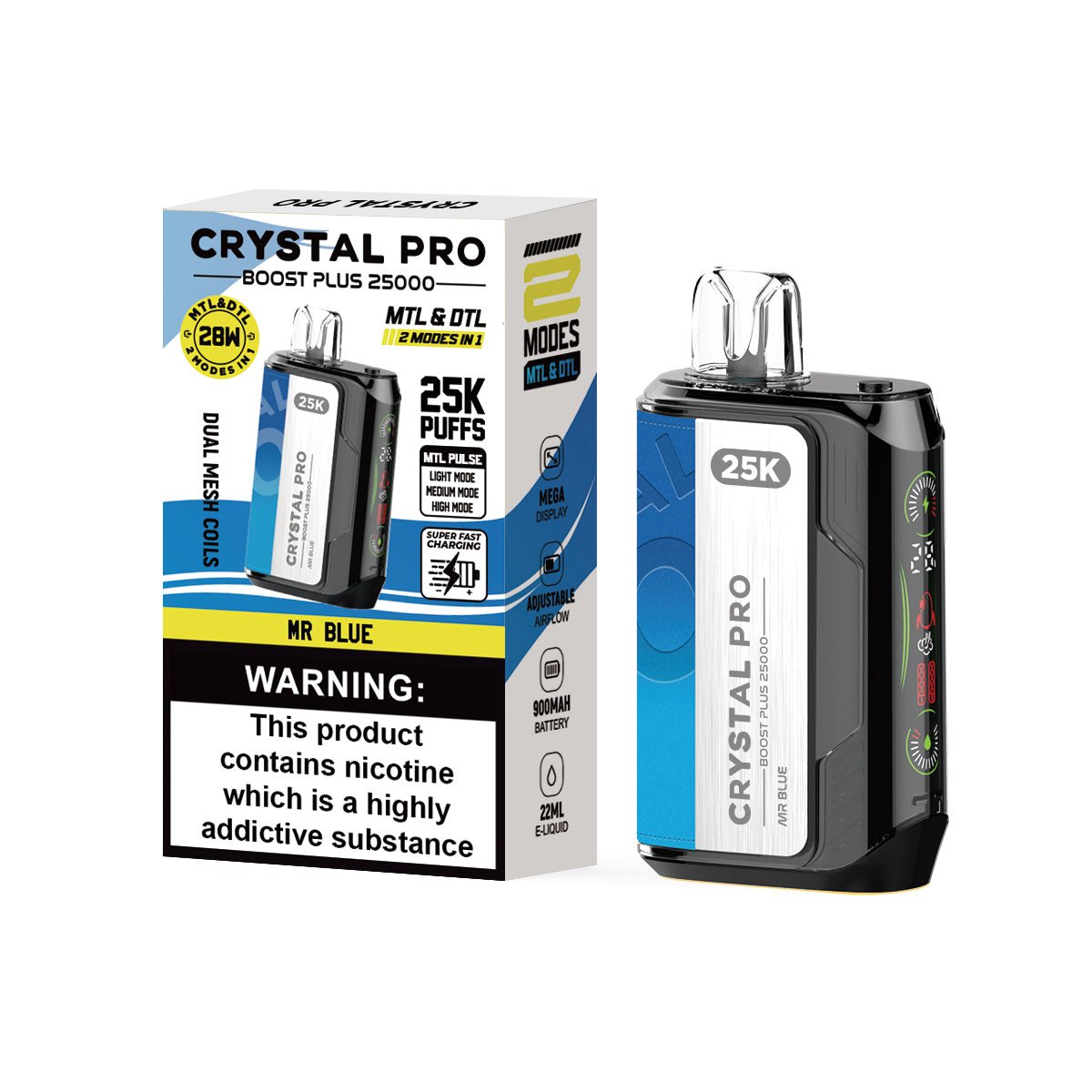 Crystal Pro Boost Plus 25000 Disposable Vape Box of 5 - Clouds Vapes