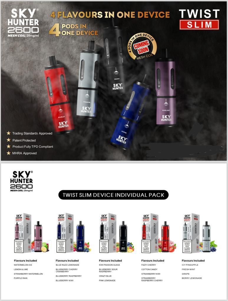 4 in 1 Sky Hunter 2600 Puffs Disposable Vape Box of 5 - Clouds Vapes