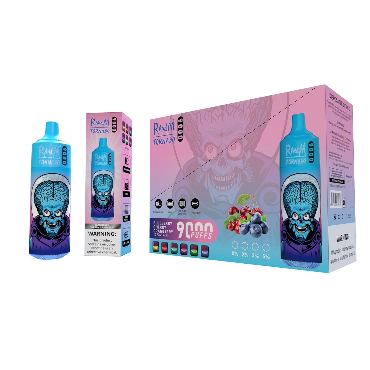 Zero Nicotine R and M Tornado 9000 Puffs Disposable Vape (Pack of 10) - Clouds Vapes